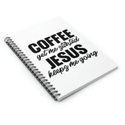 Stationary, Spiral White Journal Notebook, Coffee Get Me Started, Jesus Keeps Me Going