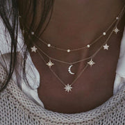 Bohemian Multi-layer Moon Star Necklace For Women Gold Set