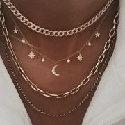 Bohemian Multi-layer Moon Star Necklace For Women Gold Set