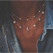 Bohemian Multi-layer Moon Star Necklace For Women Gold Set