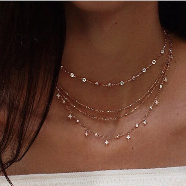 Bohemian Multi-layer Moon Star Necklace For Women Gold Set