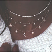 Bohemian Multi-layer Moon Star Necklace For Women Gold Set