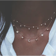 Bohemian Multi-layer Moon Star Necklace For Women Gold Set