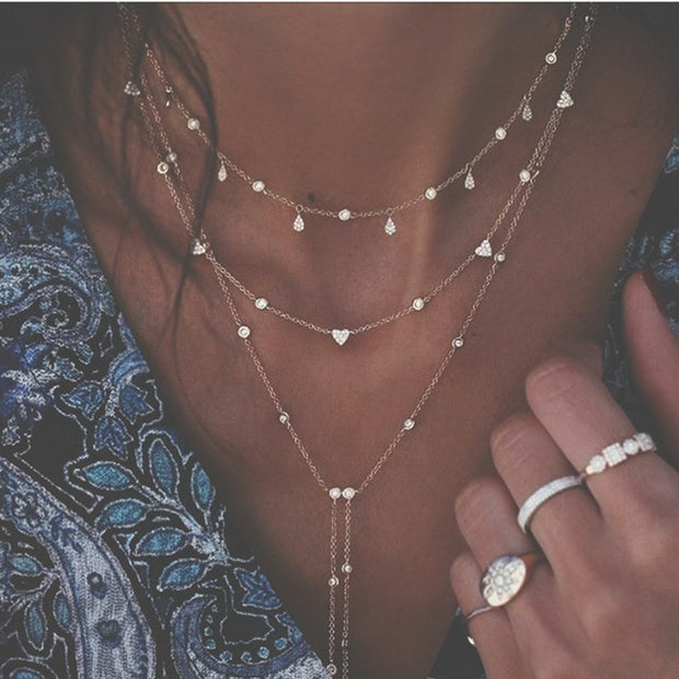 Bohemian Multi-layer Moon Star Necklace For Women Gold Set