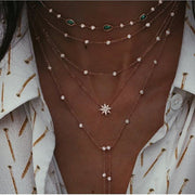 Bohemian Multi-layer Moon Star Necklace For Women Gold Set