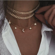 Bohemian Multi-layer Moon Star Necklace For Women Gold Set