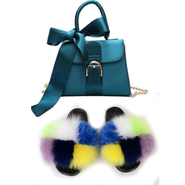 Extra Fluffy  Luxury Slippers With Purses Comfortable Sandals And Jelly Purse Sets