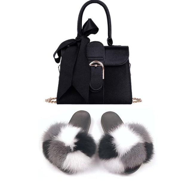 Extra Fluffy  Luxury Slippers With Purses Comfortable Sandals And Jelly Purse Sets