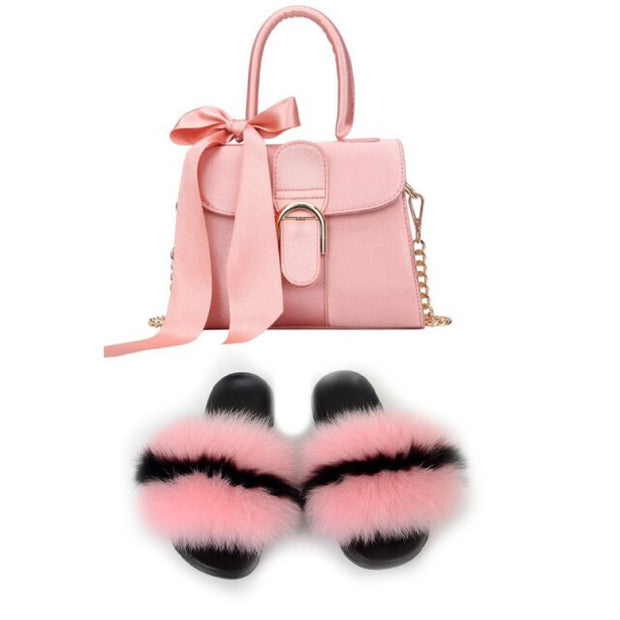 Extra Fluffy  Luxury Slippers With Purses Comfortable Sandals And Jelly Purse Sets