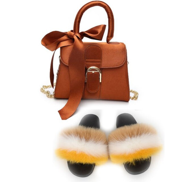 Extra Fluffy  Luxury Slippers With Purses Comfortable Sandals And Jelly Purse Sets