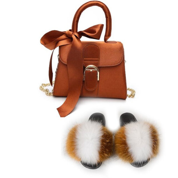 Extra Fluffy  Luxury Slippers With Purses Comfortable Sandals And Jelly Purse Sets