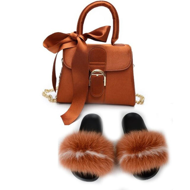 Extra Fluffy  Luxury Slippers With Purses Comfortable Sandals And Jelly Purse Sets