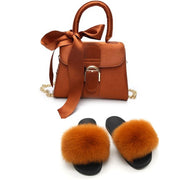 Extra Fluffy  Luxury Slippers With Purses Comfortable Sandals And Jelly Purse Sets