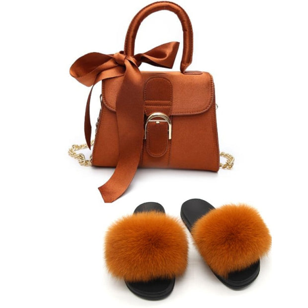 Extra Fluffy  Luxury Slippers With Purses Comfortable Sandals And Jelly Purse Sets