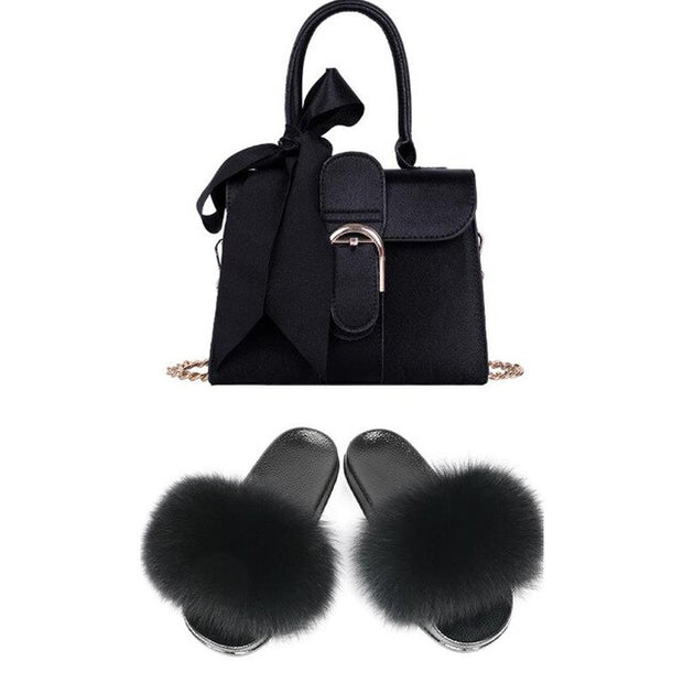 Extra Fluffy  Luxury Slippers With Purses Comfortable Sandals And Jelly Purse Sets