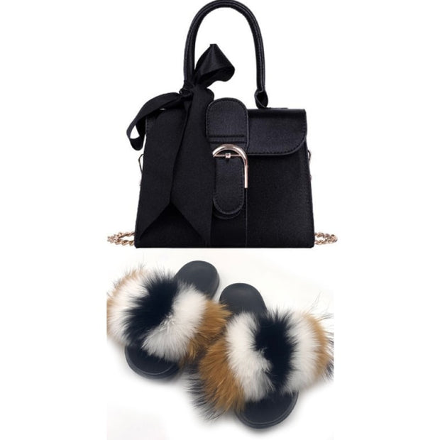 Extra Fluffy  Luxury Slippers With Purses Comfortable Sandals And Jelly Purse Sets