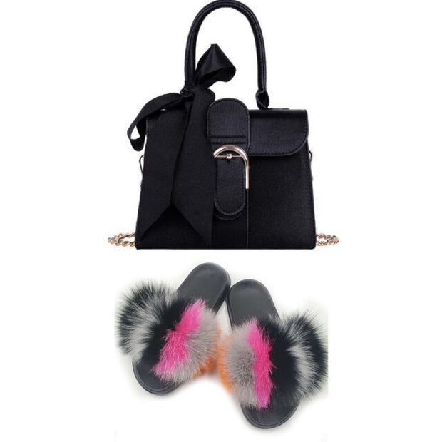 Extra Fluffy  Luxury Slippers With Purses Comfortable Sandals And Jelly Purse Sets